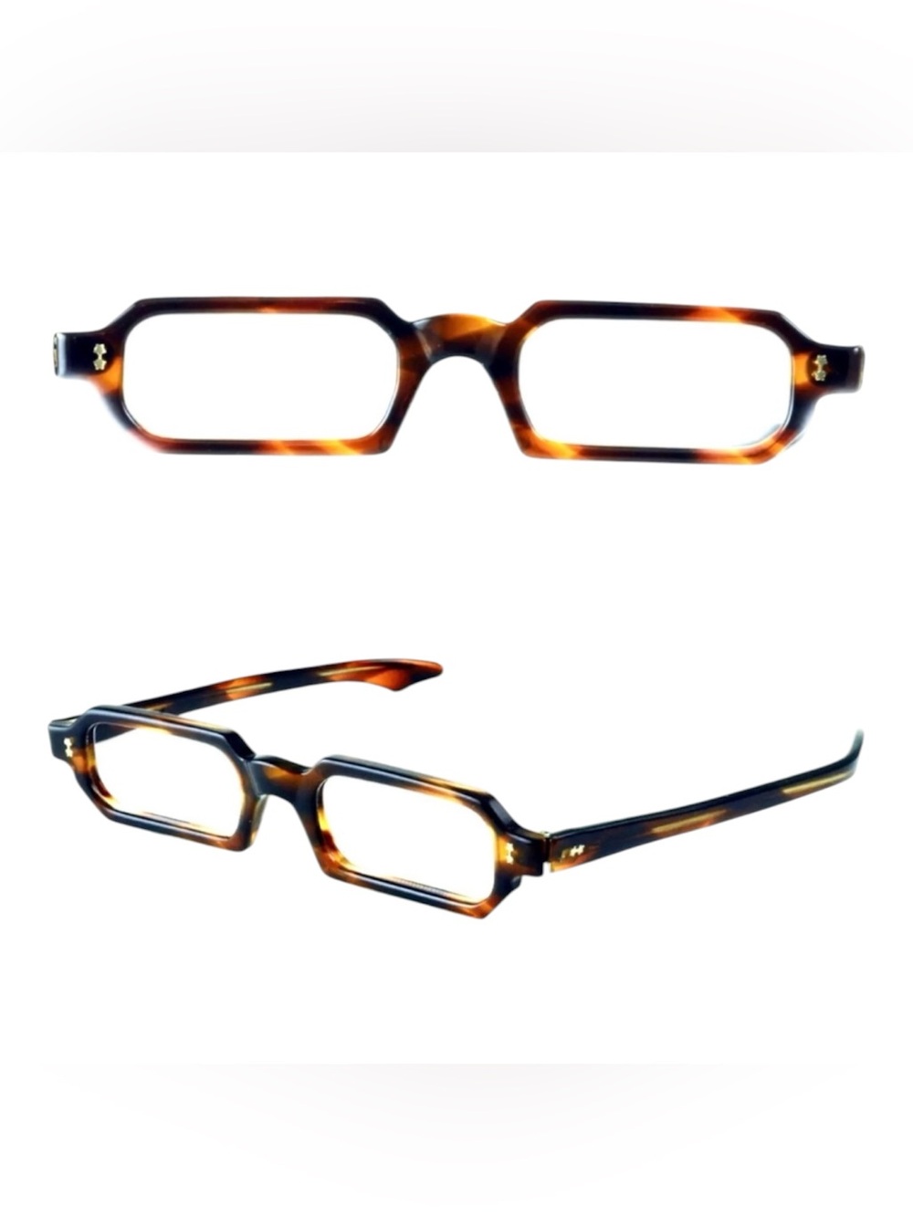 1950’s Slim Rectangular Eyeglasses in Tortoiseshell W/ Silver‎ Star Detail NEW